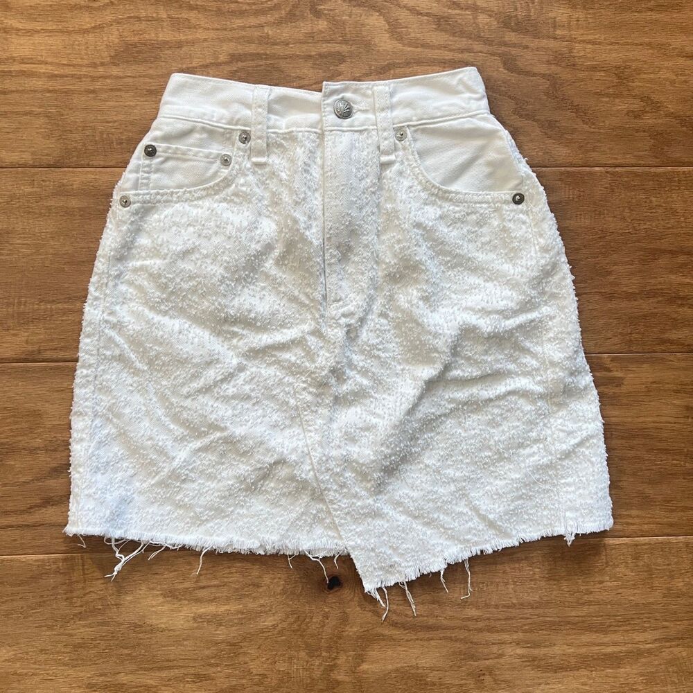 Rag & Bone Kayla Miniskirt Size 24 White Tweed Denim